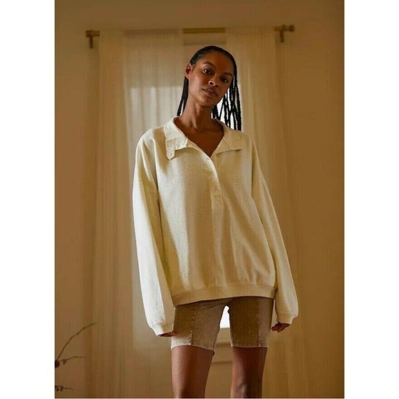 Out From Under Urban Outfitters Jacintha Reverse Henley Sweatshirt Top Medium - Picture 2 of 9